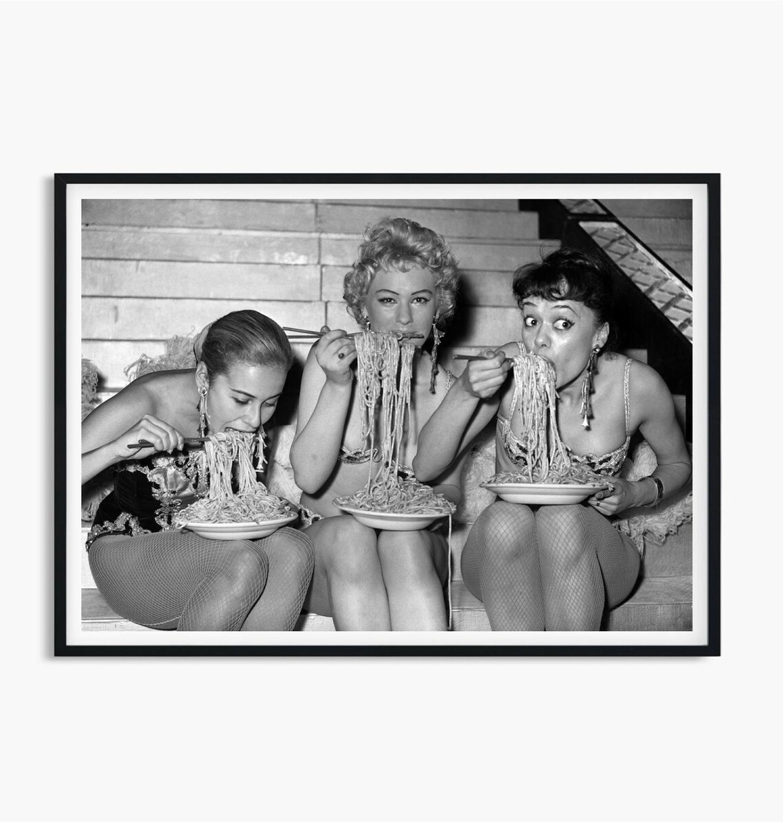 Three Showgirls Eating Spaghetti Plates Vintage Humor Photo Poster