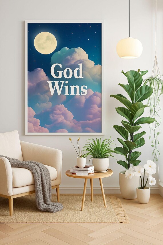 God Wins Dreamy Moonlit Clouds Heavenly Night Sky Art Poster