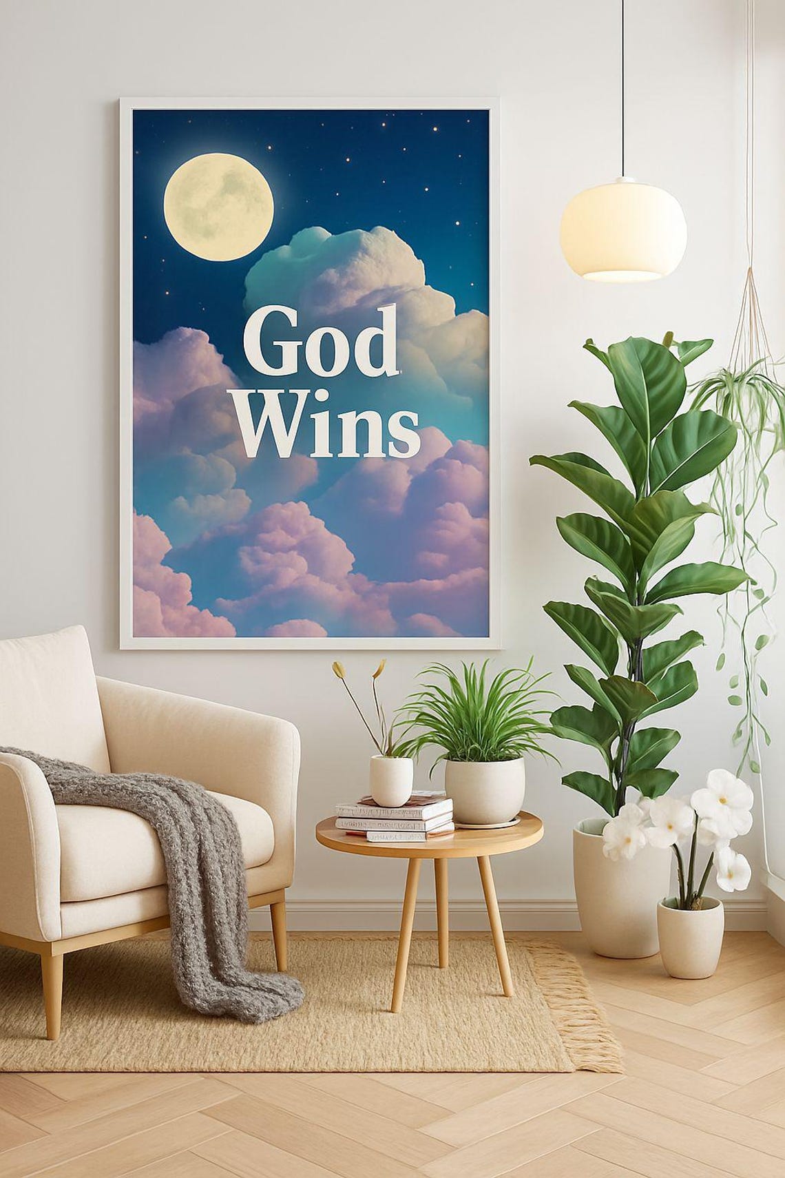 God Wins Dreamy Moonlit Clouds Heavenly Night Sky Art Poster