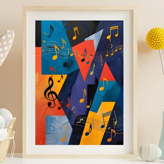 Modern Abstract Music Notes Poster Midcentury Wall Art Bold Geometric Shapes And Colour Musical Symbols Artwork Jazzinspired Decor