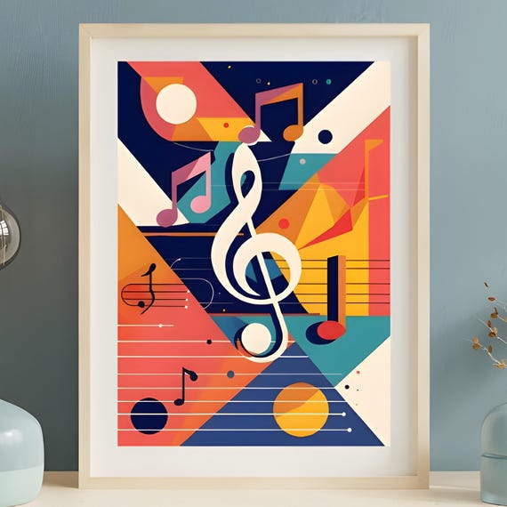 Modern Abstract Music Notes Poster Midcentury Wall Art With Bold Geometric Shapes And Colour Musical Symbols Artwork Jazzinspired Decor