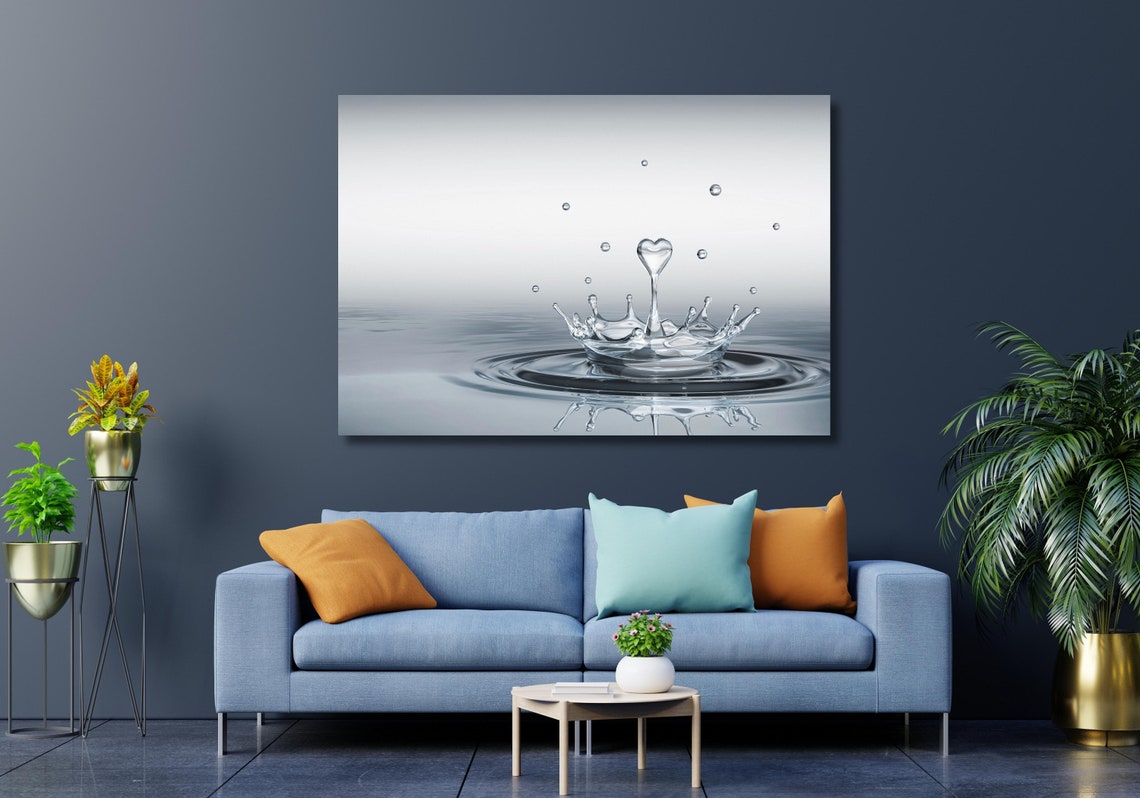 Water Drop Splash Crown Heart Minimalist Blue Love Art Poster - Image 3