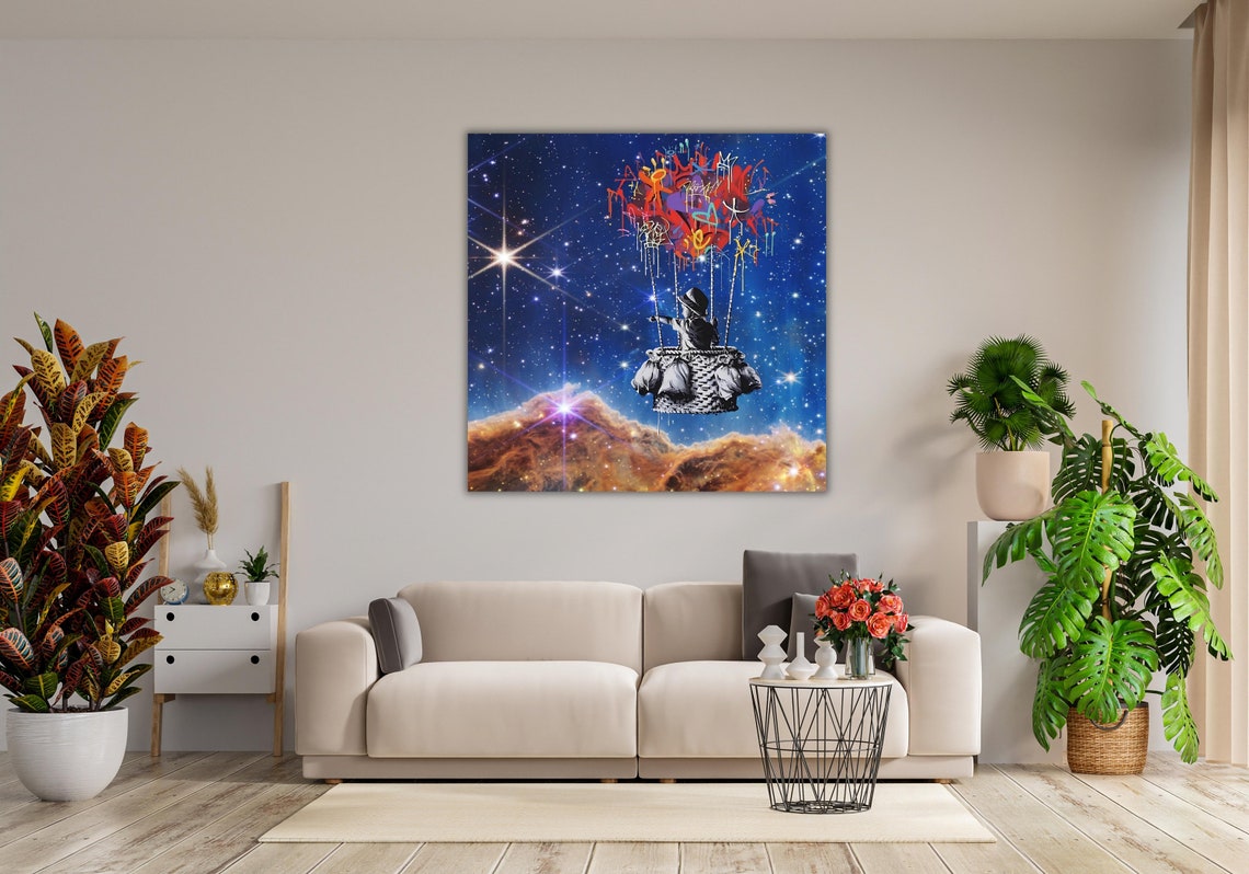 Child Hot Air Balloon Starry Cosmic Night Sky Graffiti Art Poster - Image 2
