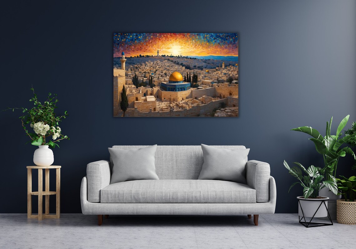 Dome of the Rock Jerusalem Golden Sunset Mosaic Style Landmark Poster - Image 2