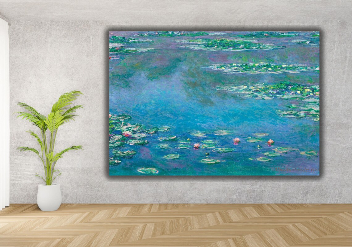 Claude Monet Water Lilies Tranquil Blue Pond Garden Painting Poster - Image 2