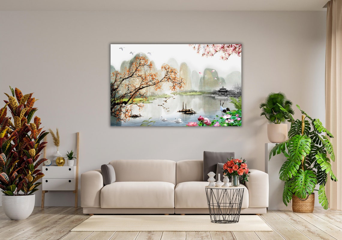 Cherry Blossom Lake Japanese Landscape Sakura Scenery Art Poster - Image 2