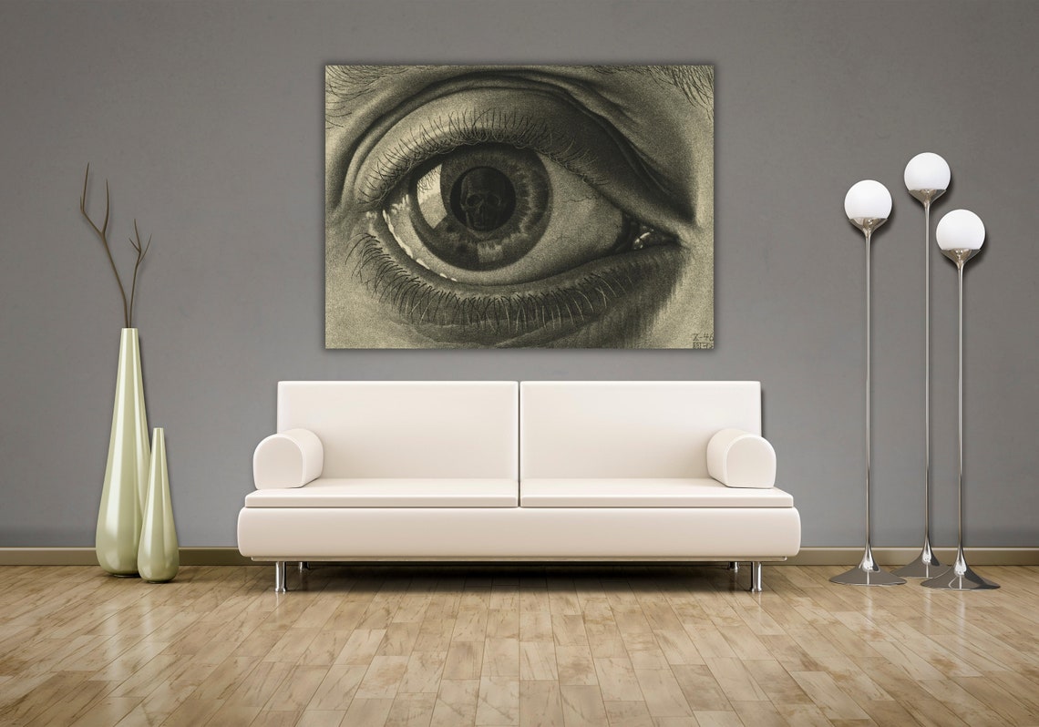 M C Escher Eye with Skull Reflection Optical Illusion Art Poster - Image 2