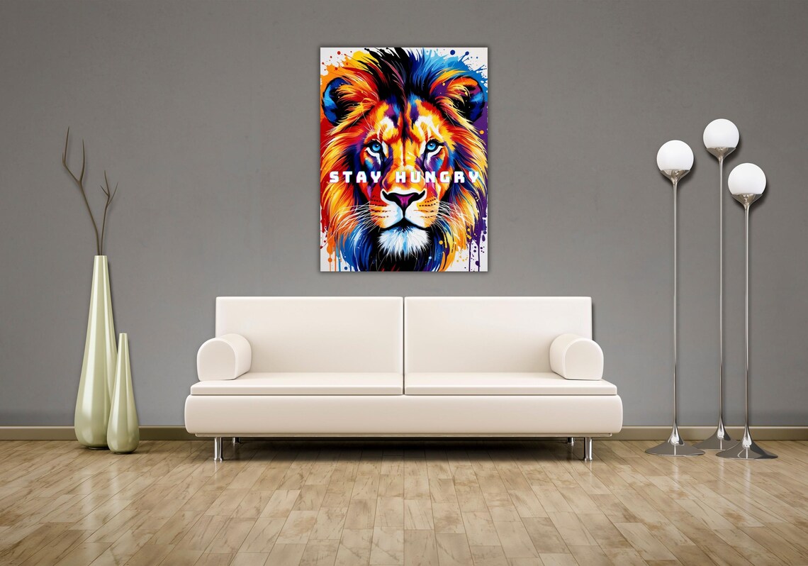 Colorful Lion Stay Hungry Motivational Quote Pop Art Portrait Poster - Image 2