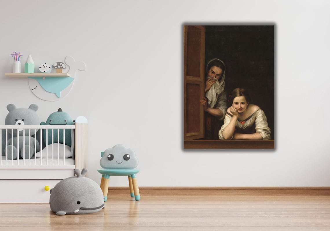 Murillo Two Women at a Window Baroque Girls Laughing Classic Poster - Image 2