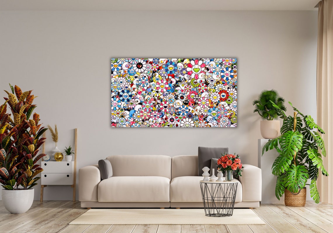 Superflat Smiling Flowers Skulls Takashi Murakami Style Poster - Image 3