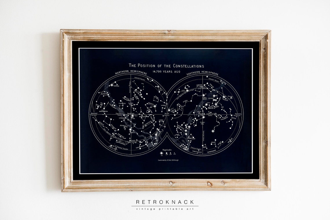 Vintage Constellation Star Map Southern and Northern Sky Poster - Image 3