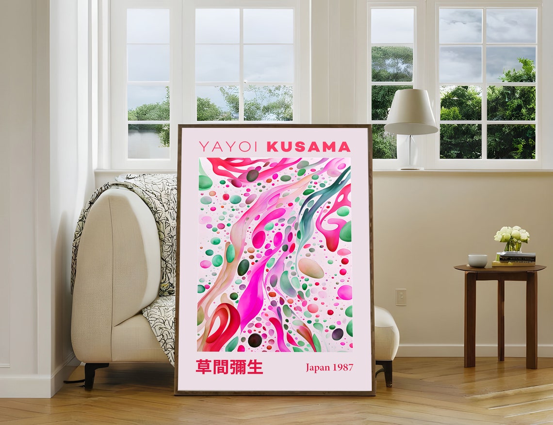 Yayoi Kusama Japan 1987 Abstract Fluid Pink Green Art Poster - Image 2