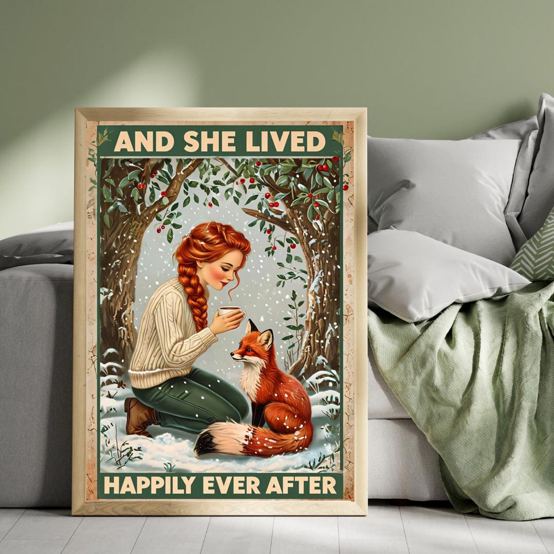 And She Lived Happily Ever After Winter Fox Girl Vintage Poster - Image 5