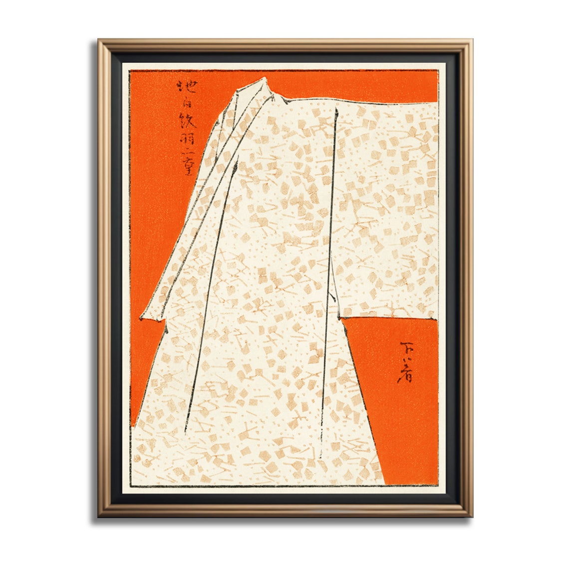 Vintage Japanese Magazine Kimono Illustration Orange Art Poster - Image 4