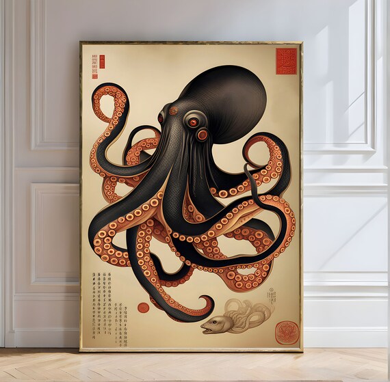 Tentacles Of Edo The Majestic Octopus Edo Japanese Poster Japanese Wall Art Home Decor Ukiyo E Japanese Prints Living Room Prints Art