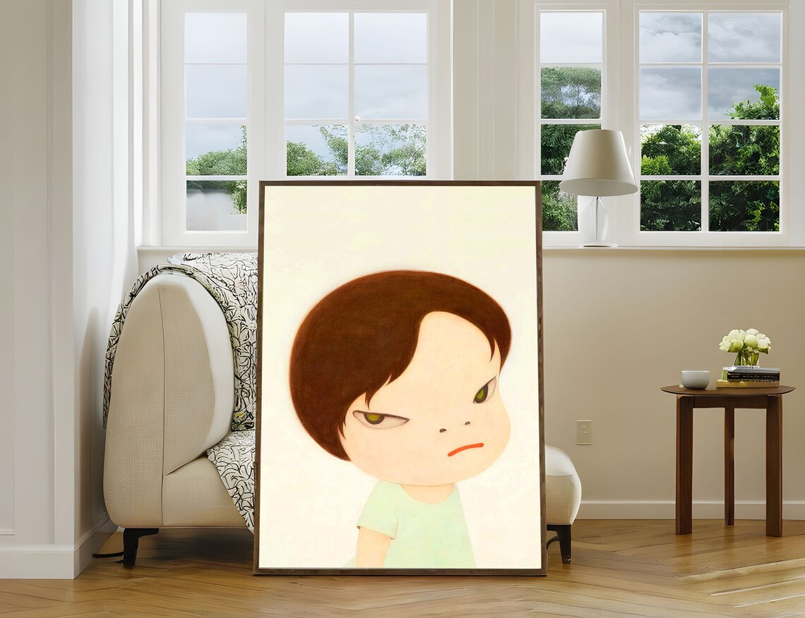 Yoshitomo Nara Sulky Boy in Green Shirt Moody Child Portrait Wall Art - Image 3