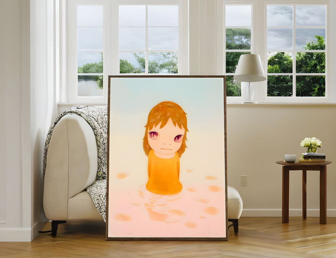 Yoshitomo Nara Melancholic Child in Warm Orange Tones Wall Art - Image 3