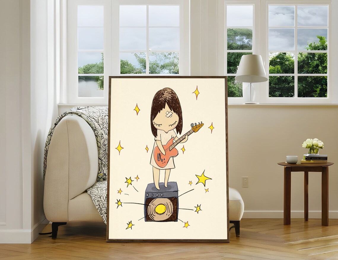 Yoshitomo Nara Guitar Girl Starburst Amp Illustration Wall Art - Image 3