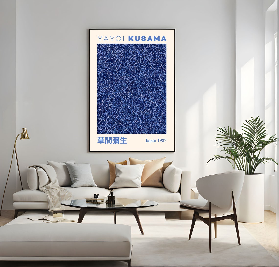 Yayoi Kusama Japan 1987 Intricate Blue Floral Vine Art Poster - Image 4