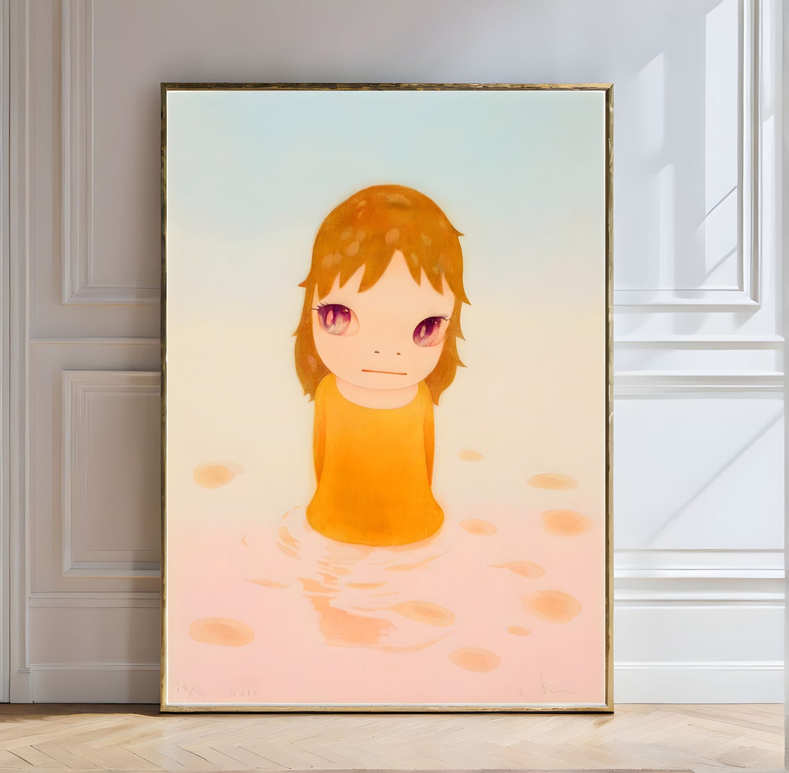 Yoshitomo Nara Melancholic Child in Warm Orange Tones Wall Art