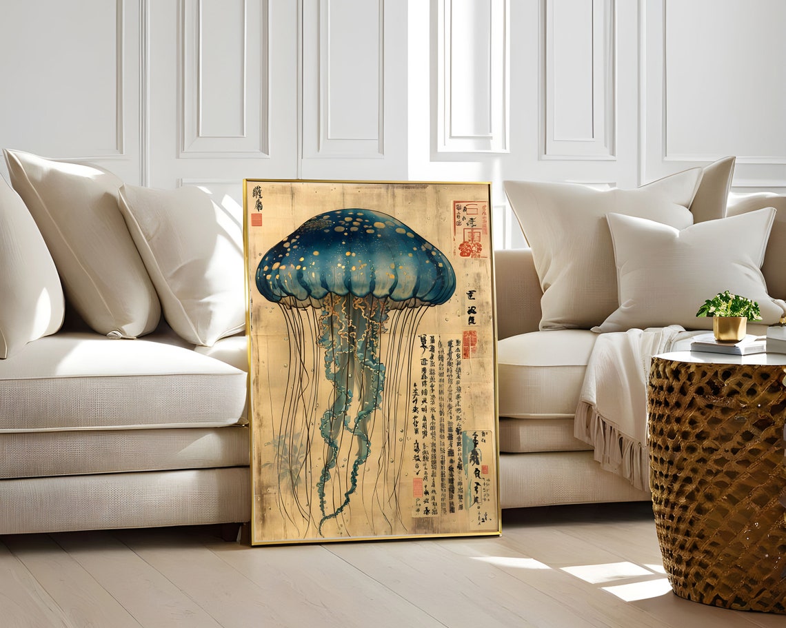 Deep Blue Jellyfish Vintage Japanese Natural History Style Poster - Image 3