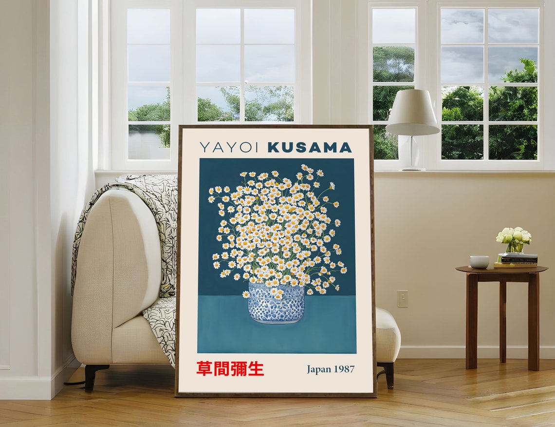 Yayoi Kusama Chamomile Flower Still Life Blue Vase Japan 1987 Poster - Image 2