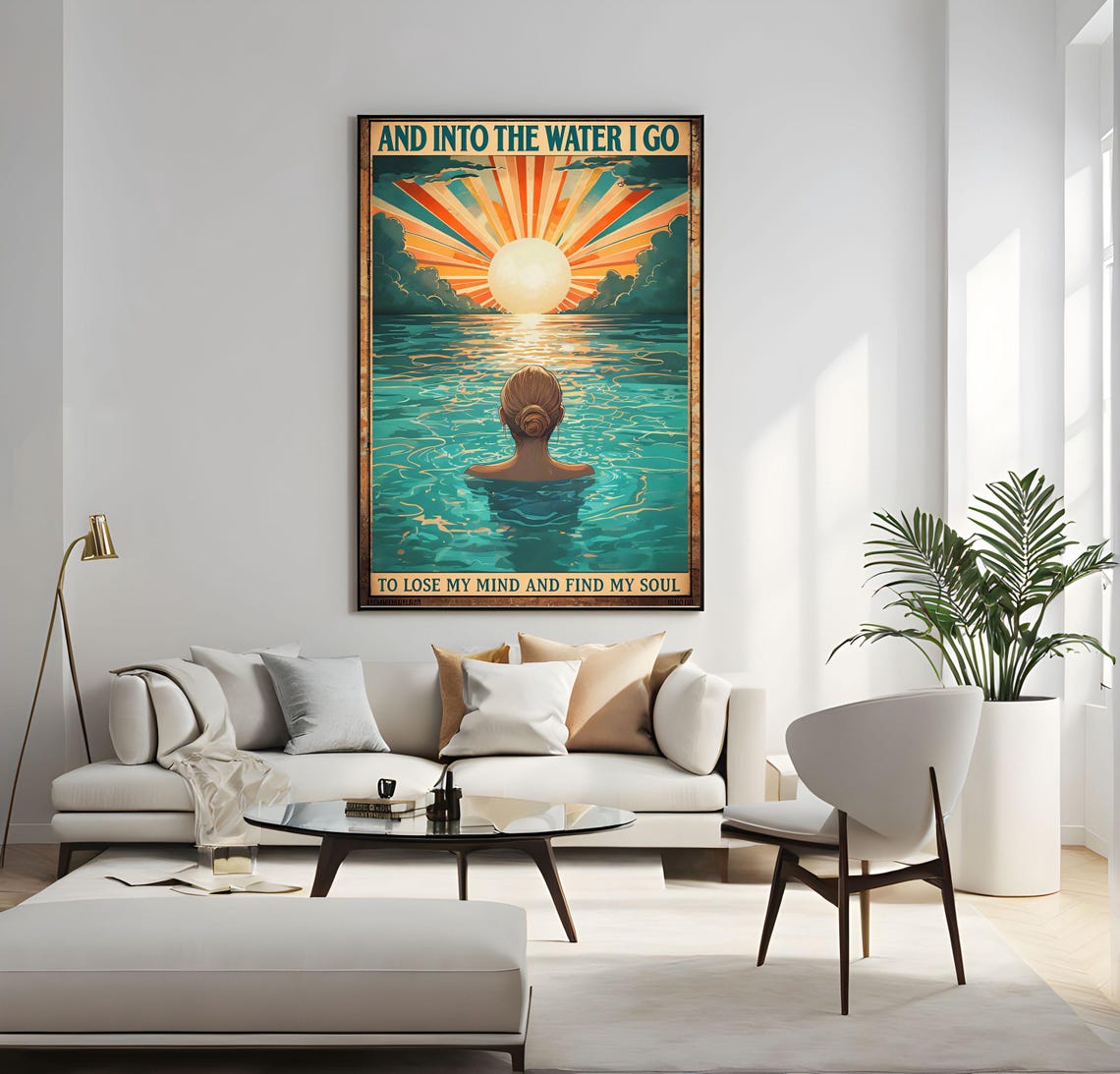 And Into the Water I Go Retro Sunburst Swimmer Vintage Soul Poster - Image 4