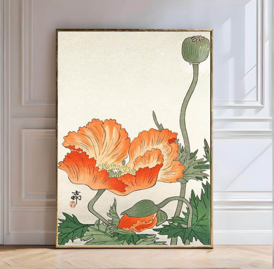 Ohara Koson Orange Poppies Japanese Botanical Woodblock Art Poster
