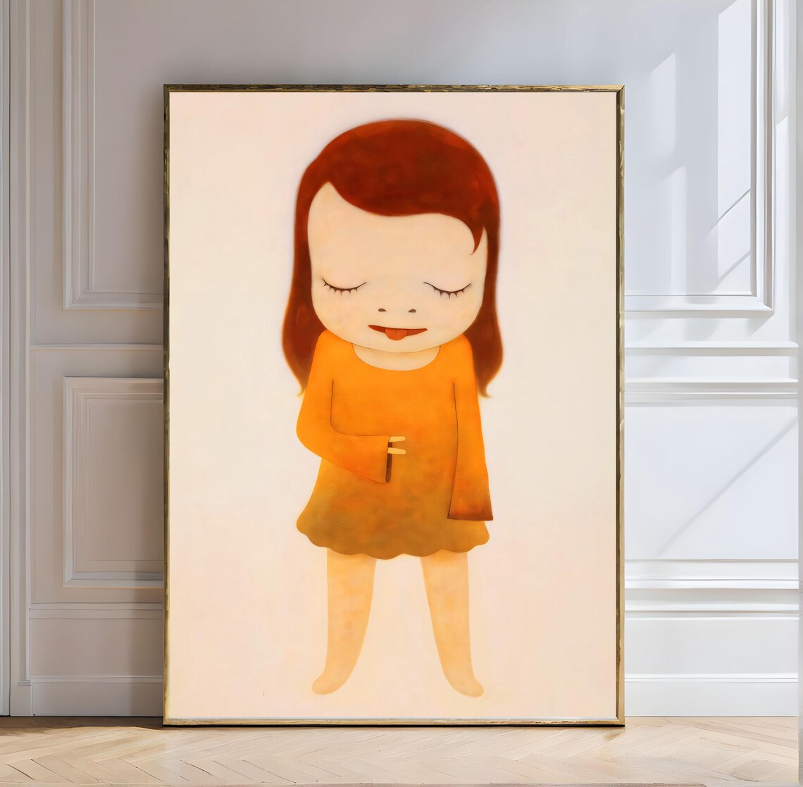 Yoshitomo Nara Sleeping Girl In Orange Dress With Tongue Out Poster