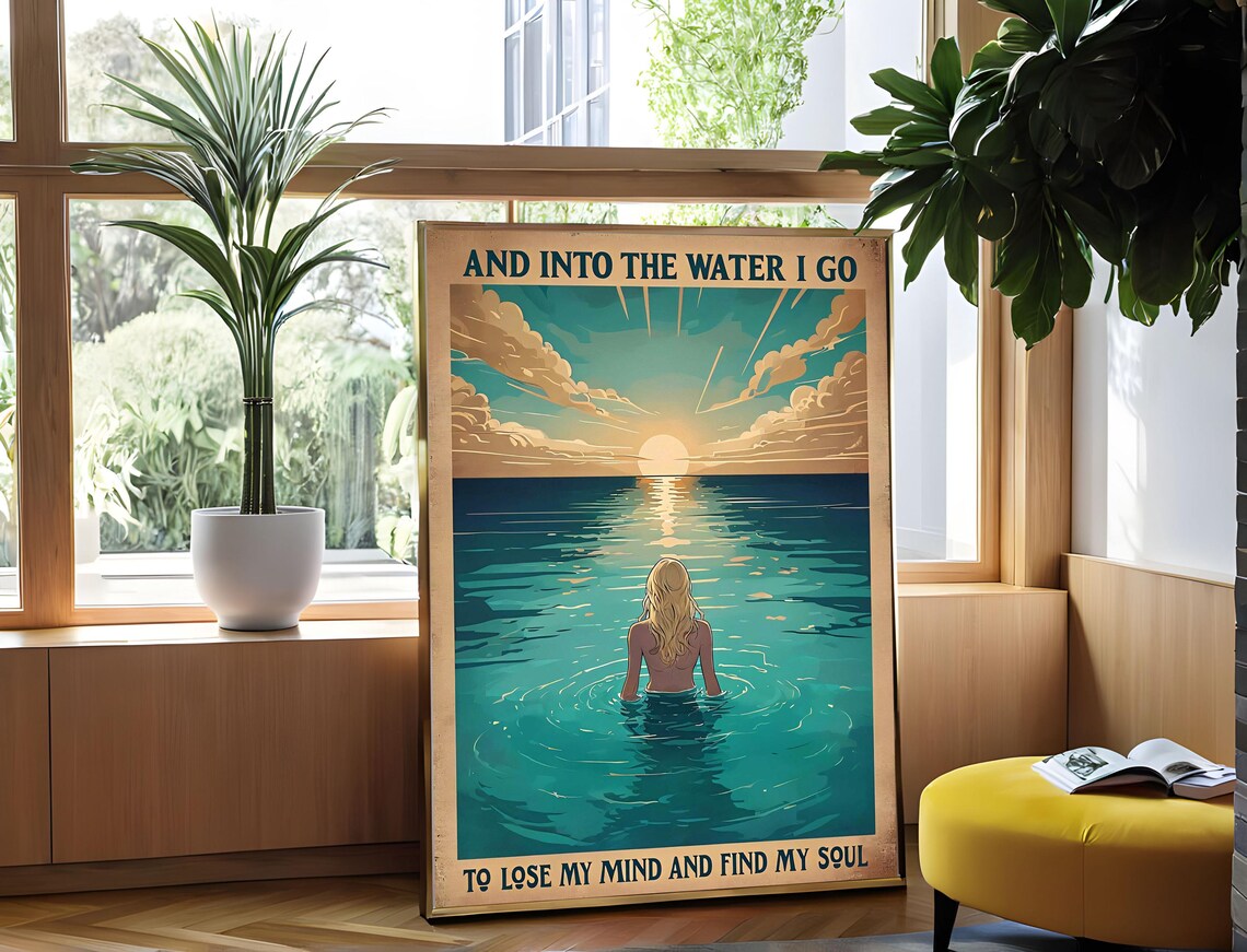 And Into the Water I Go Ocean Sunset Woman Vintage Soul Art Poster - Image 4