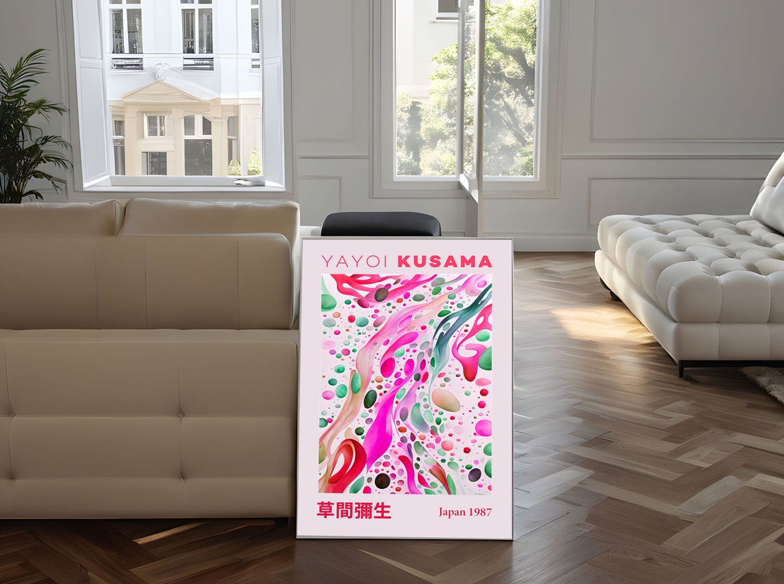 Yayoi Kusama Japan 1987 Abstract Fluid Pink Green Art Poster - Image 5