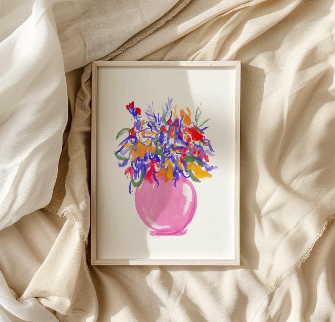 Colorful Wildflowers In Pink Vase Abstract Floral Decor Poster - Image 2