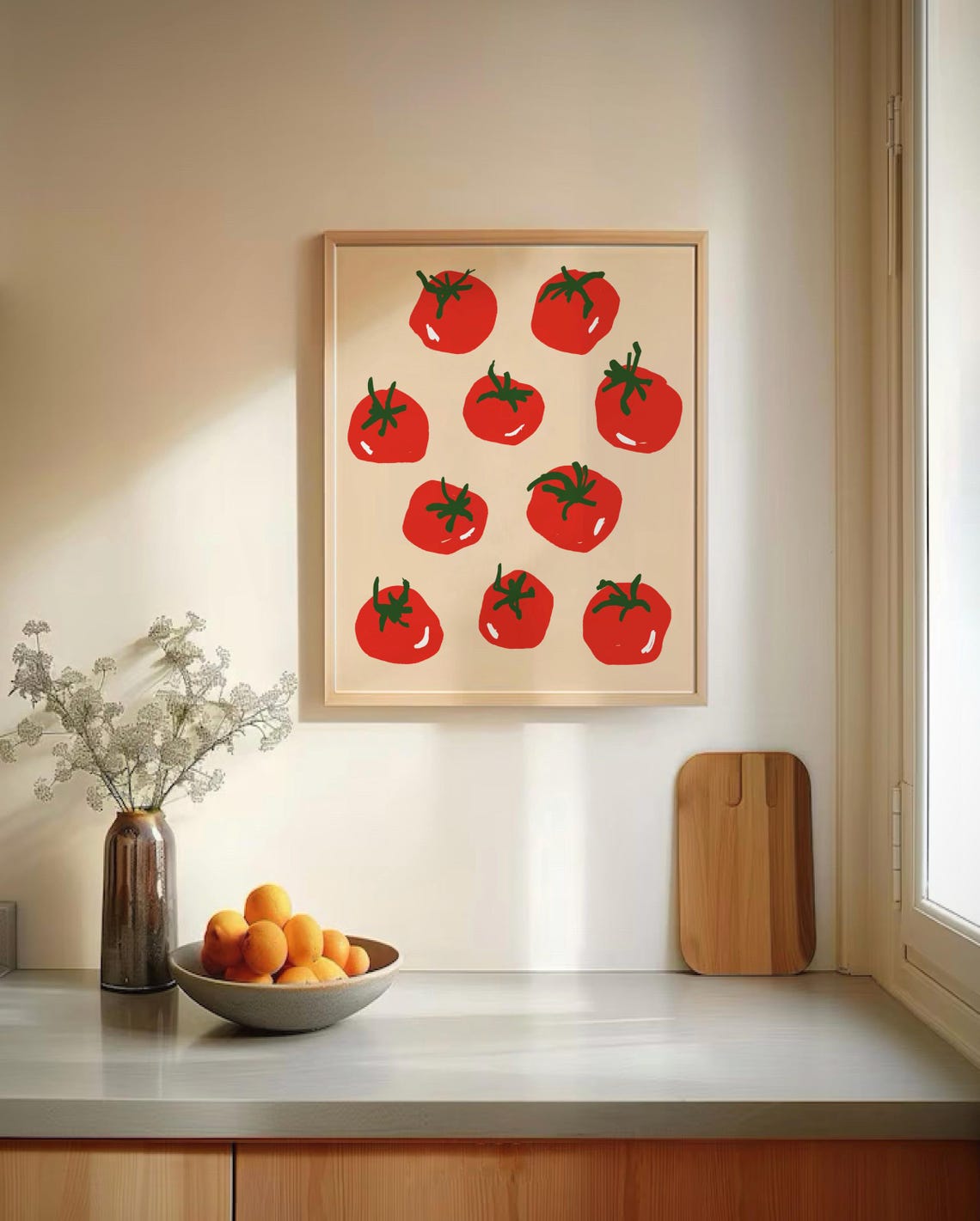 Retro Red Tomato Pattern Vintage Kitchen Eclectic Food Art Poster