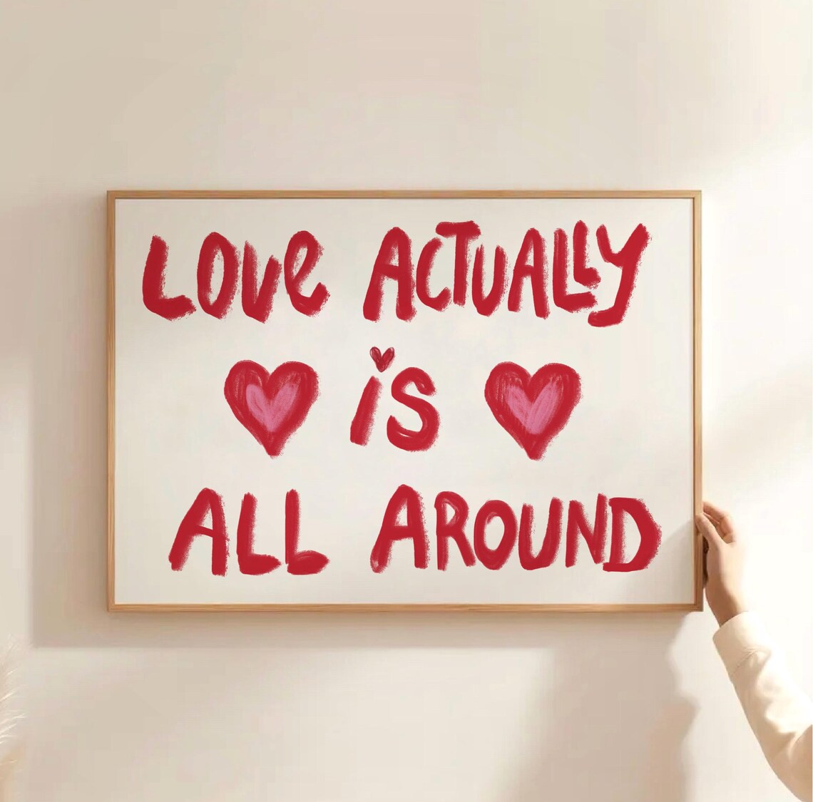Love Actually Is All Around Red Block Letter Quote Wall Poster - Image 2