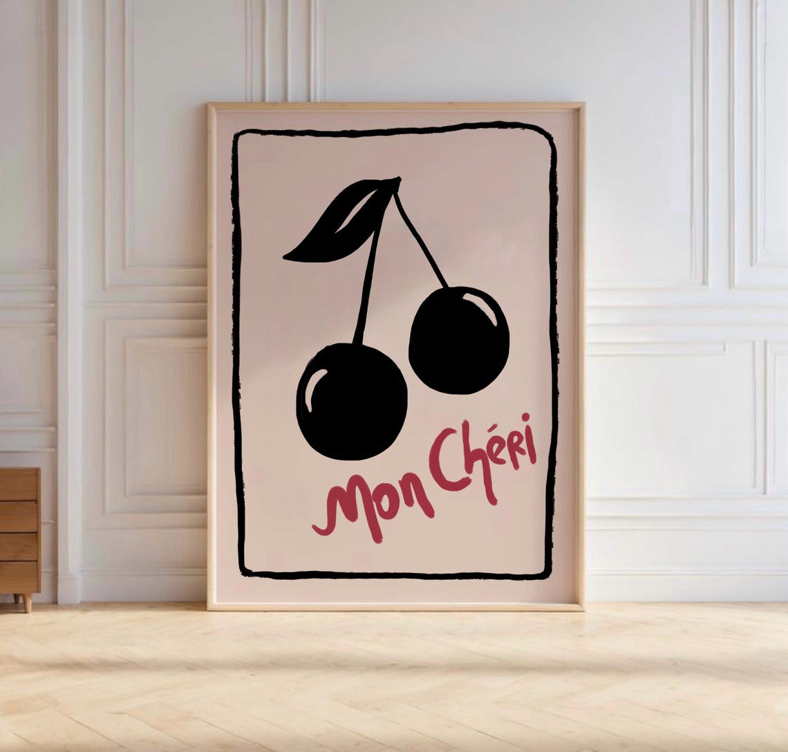 Mon Cheri Black Cherry French Retro Kitchen Wall Decor Poster