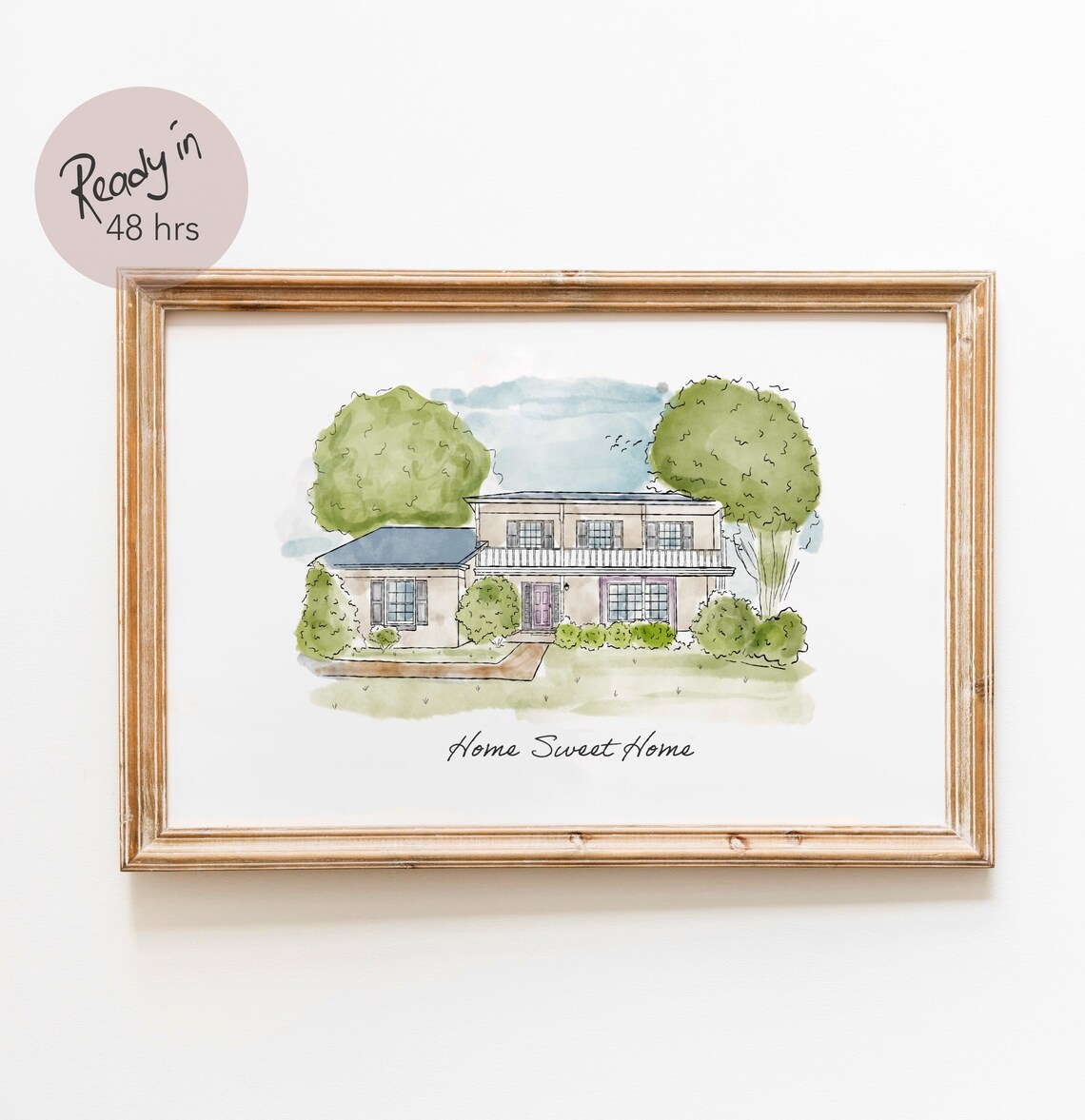 Personalized House Portrait, Minimalist Watercolor Sketch