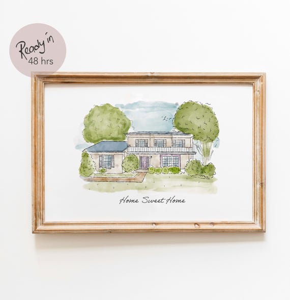 Personalized House Portrait, Minimalist Watercolor Sketch