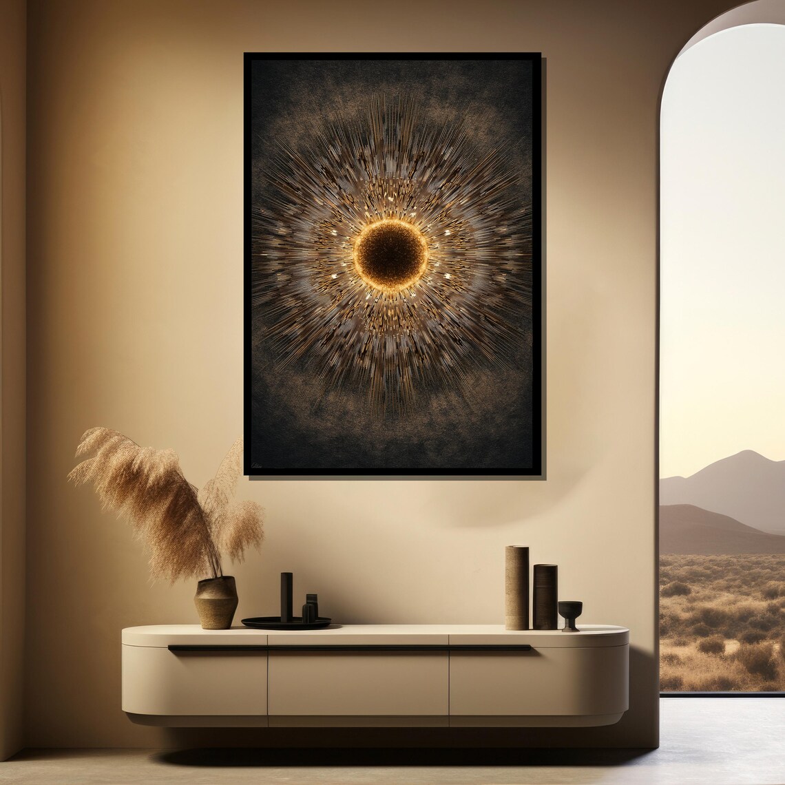 Radiant Golden Sunburst on Black Modern Luxury Abstract Wall Poster - Image 3