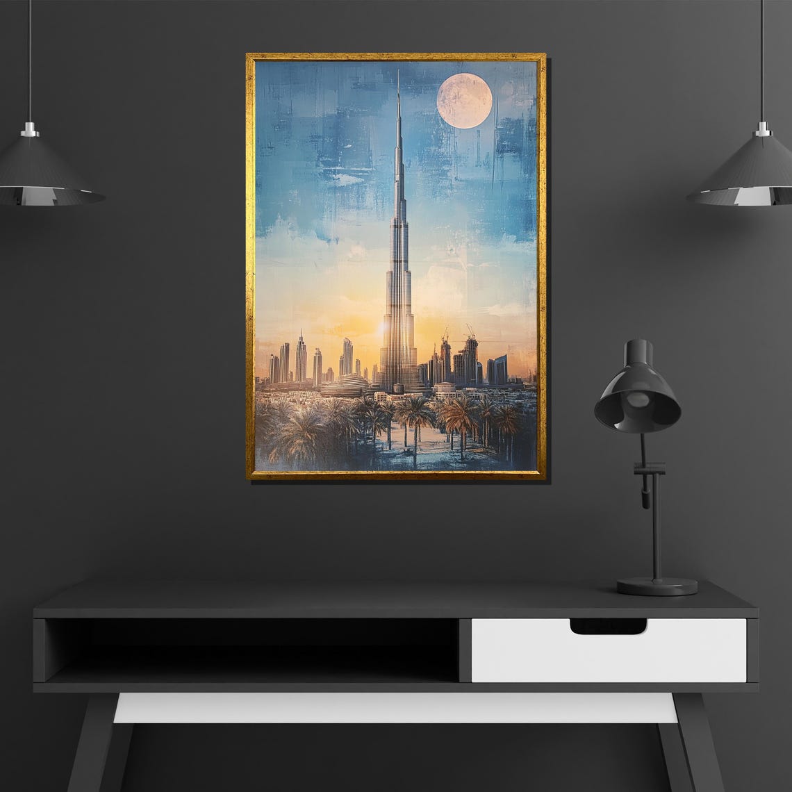 Burj Khalifa Dubai Skyline Golden Sunset Modern Cityscape Poster - Image 2