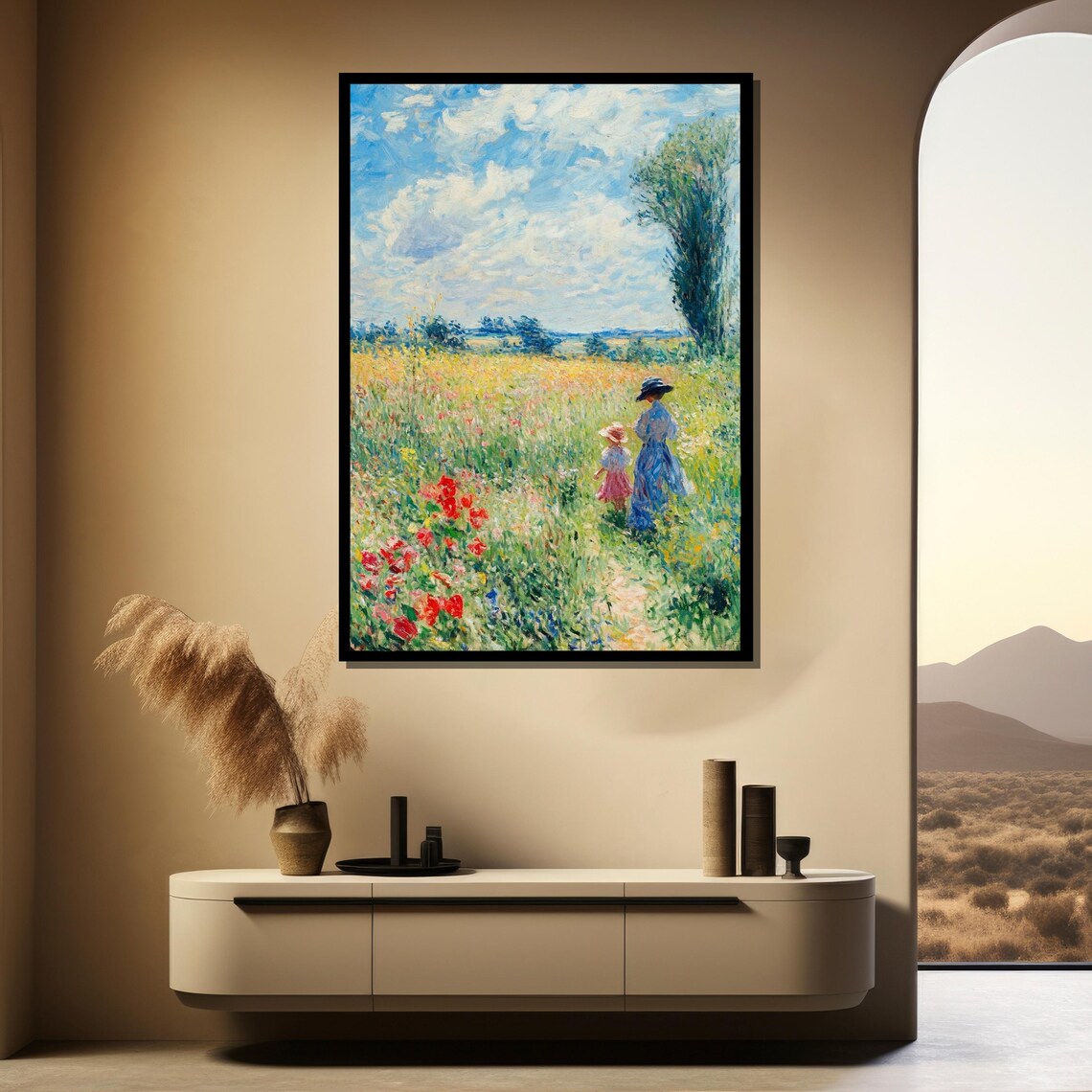 Claude Monet Poppy Field at Argenteuil Woman Child Meadow Art Poster - Image 3