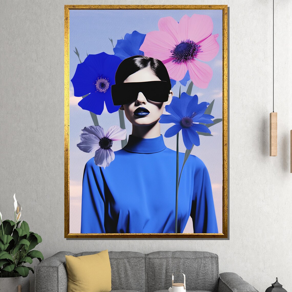 Fashion Woman With Bold Flowers Modern Pop Art Vibrant Floral Poster