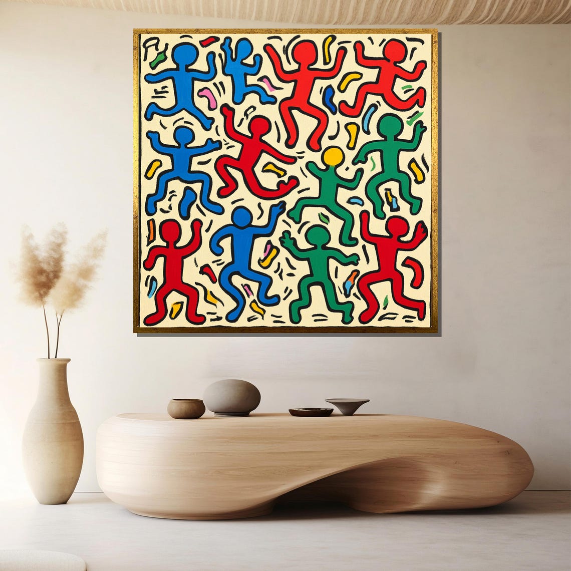Keith Haring Inspired Joyful Dance Party Crowd Pop Art Poster