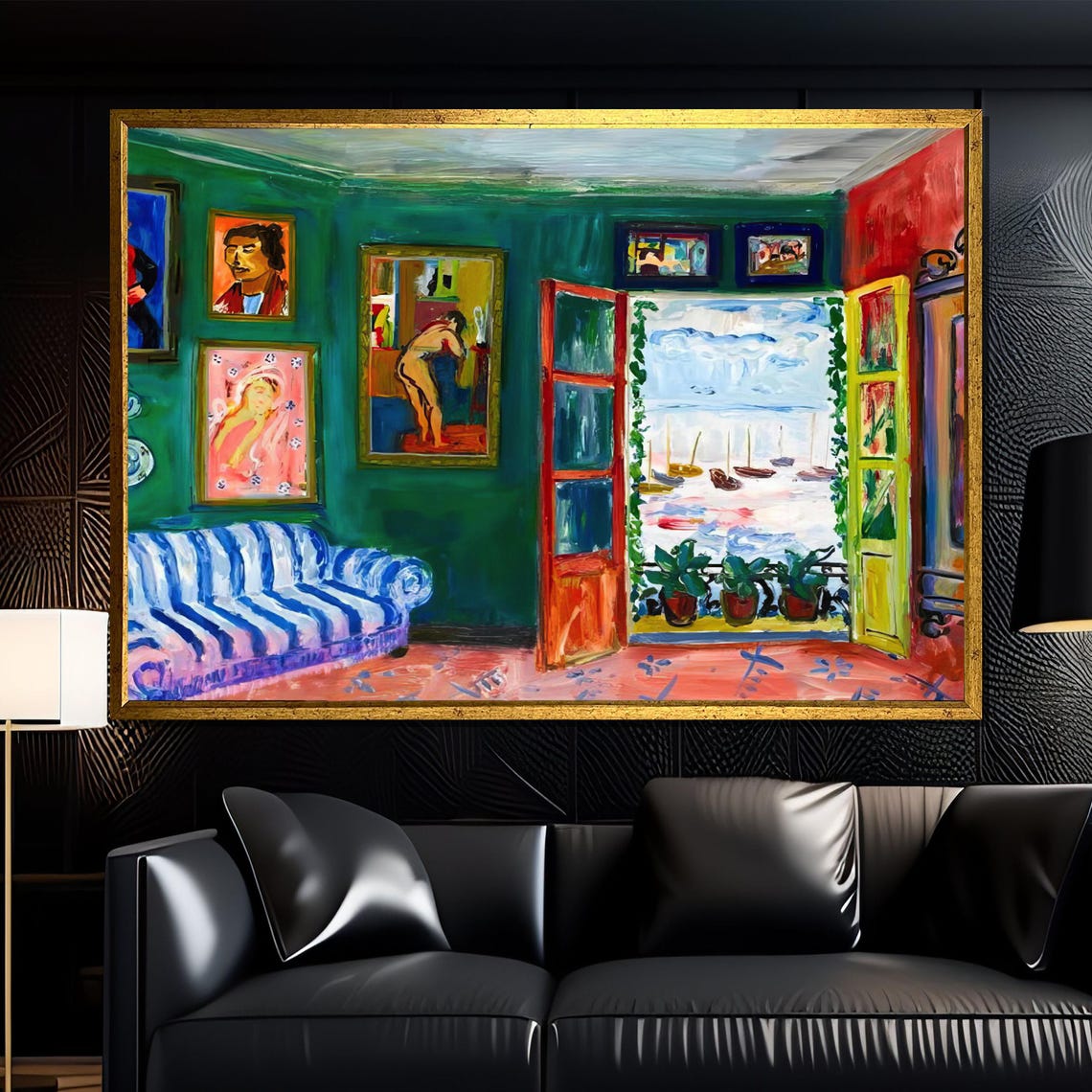 Matisse Style Interior With Open Window Overlooking Harbor Poster - Image 3