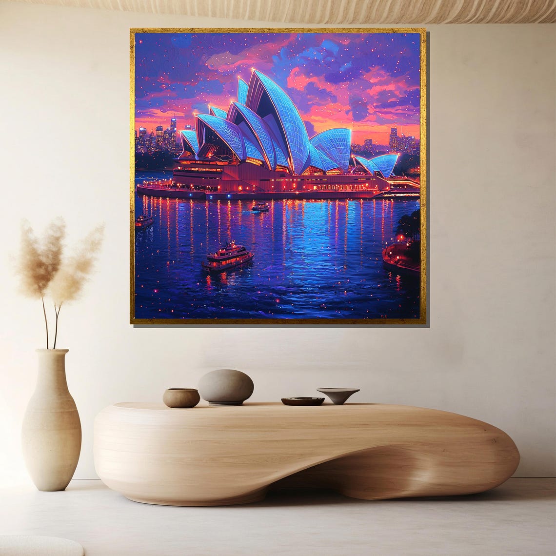 Neon Sydney Opera House Sunset Harbor Illuminated City Art Poster