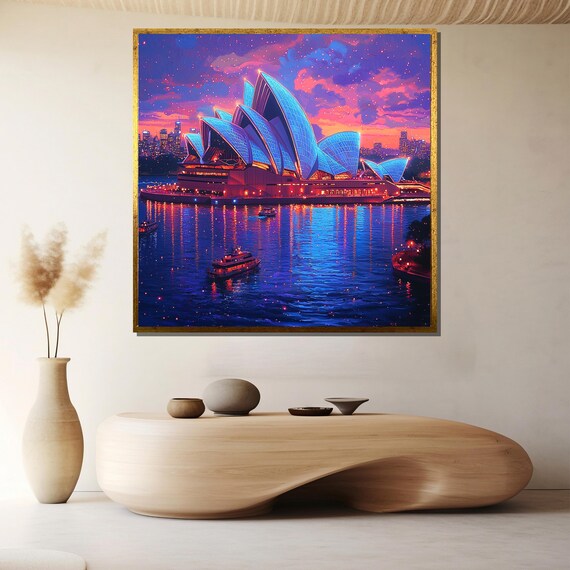 Neon Sydney Opera House Sunset Harbor Illuminated City Art Poster