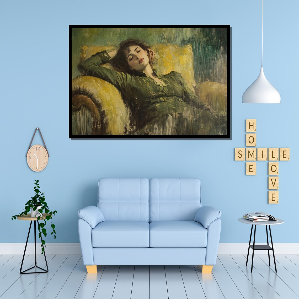 Woman Reclining on Golden Armchair Classical Oil Portrait Painting Resting Poster - Image 3