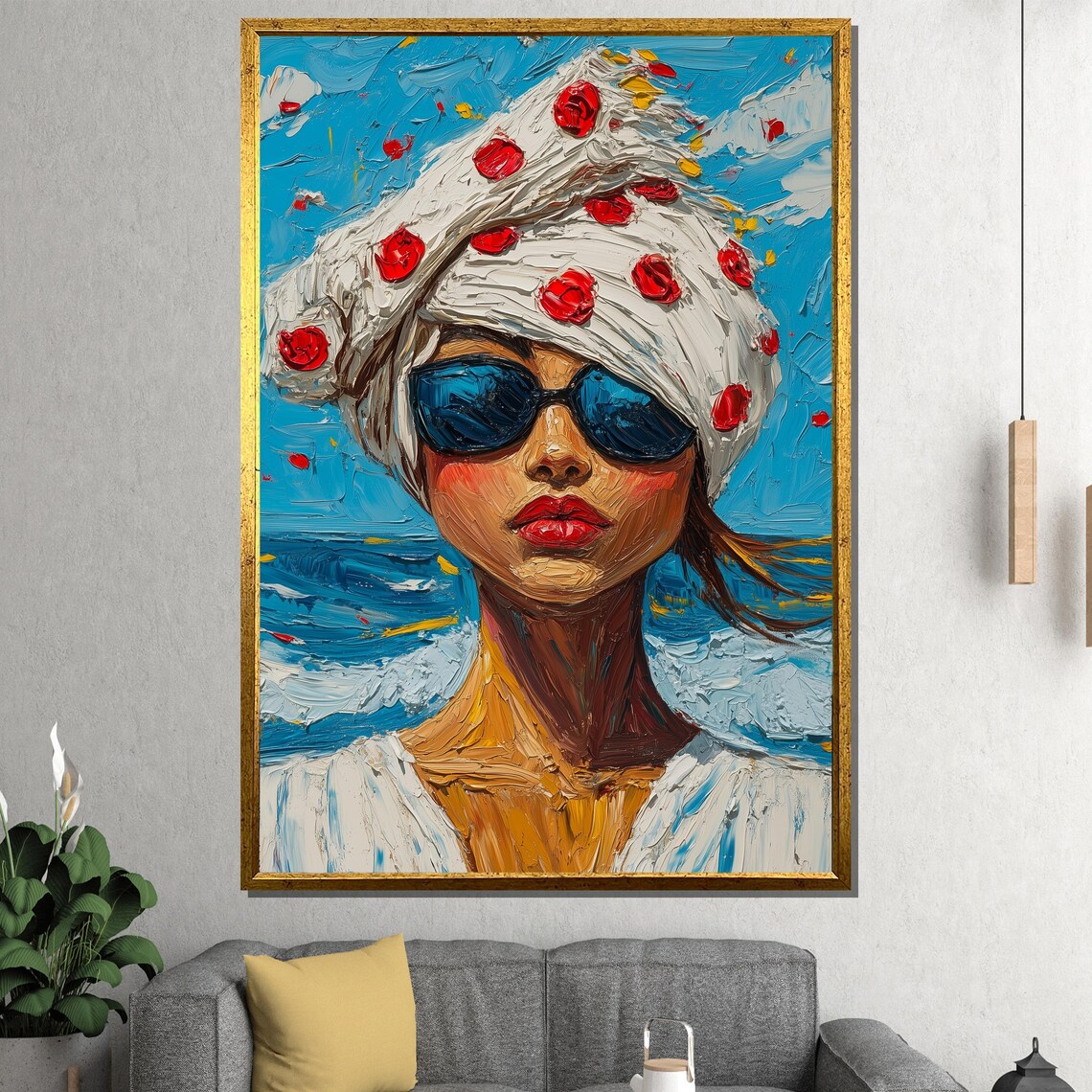 Summer Woman With Sunglasses Beach Turban Impasto Art Poster