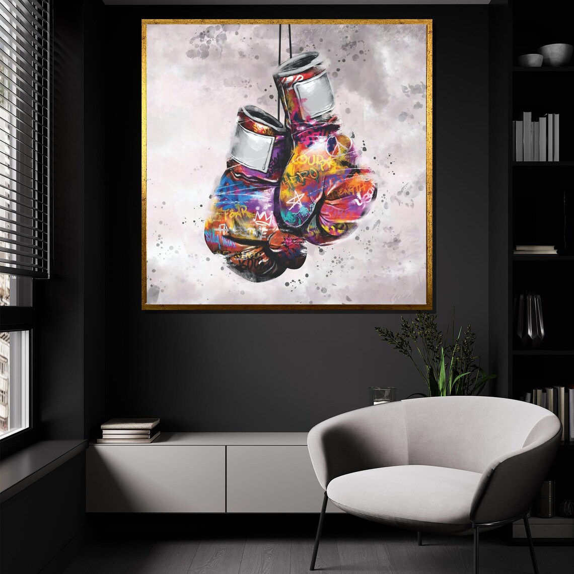 Hanging Boxing Gloves Covered In Colorful Graffiti Street Art Poster - Image 3
