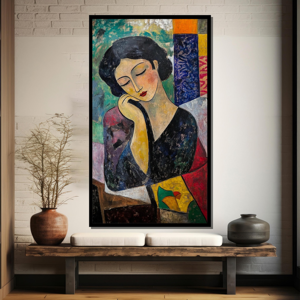 Abstract Woman Portrait Colorful Modern Cubist Style Painting Poster - Image 3
