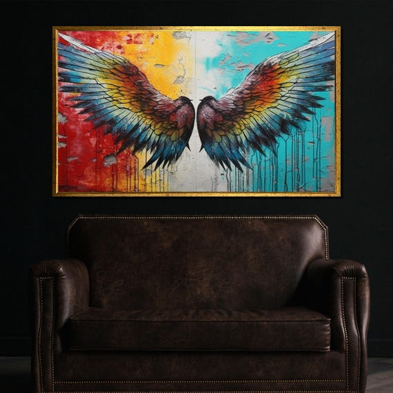 Graffiti Angel Wings Canvas Painting Colorful Street Art Wall Decor Ready To Hang Modern Home Inspirational Gift